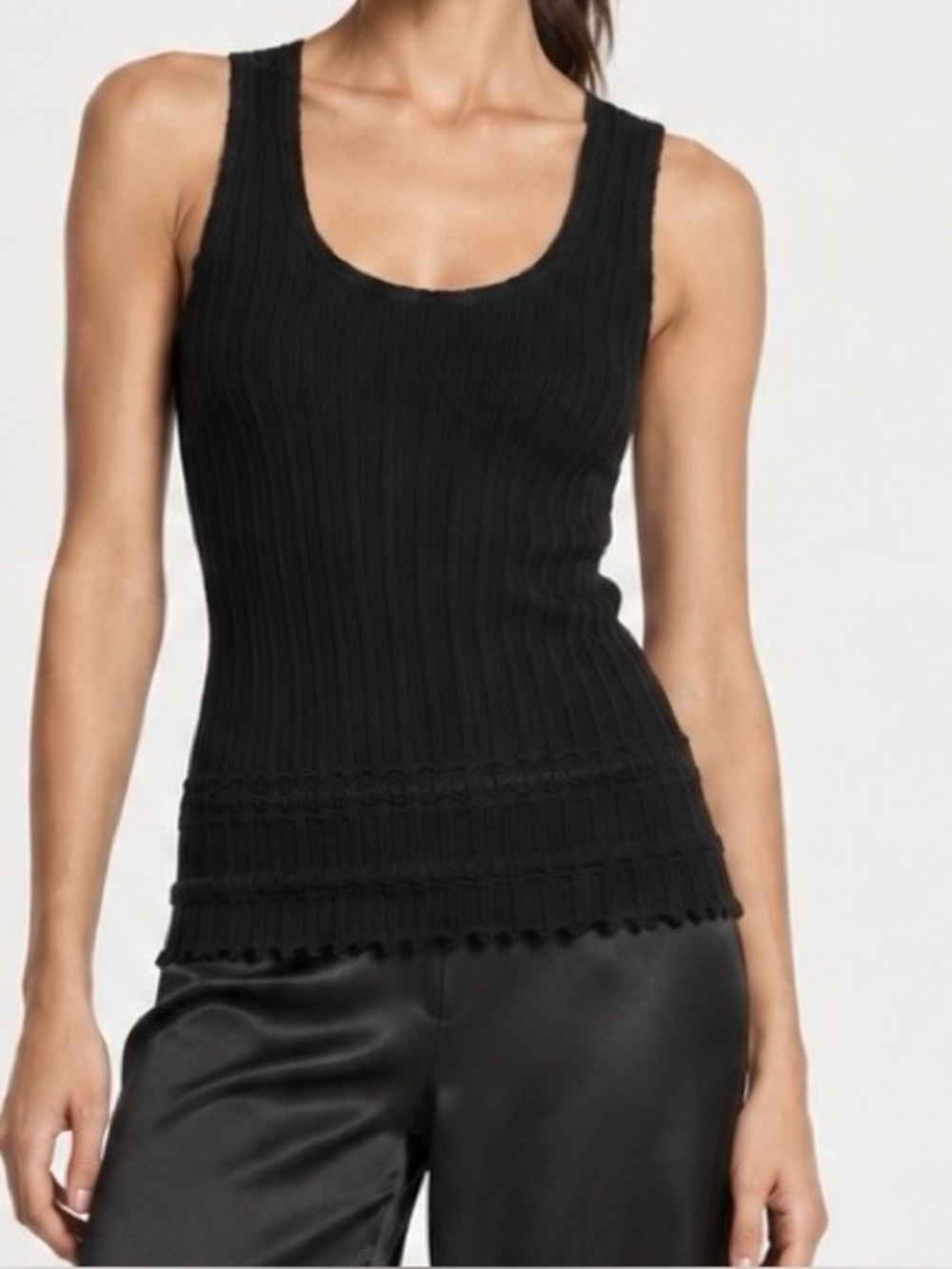 ESCADA Black Ribbed Knit Scoop Neck Sleeveless Stretch Pullover Tank EU42 S/M